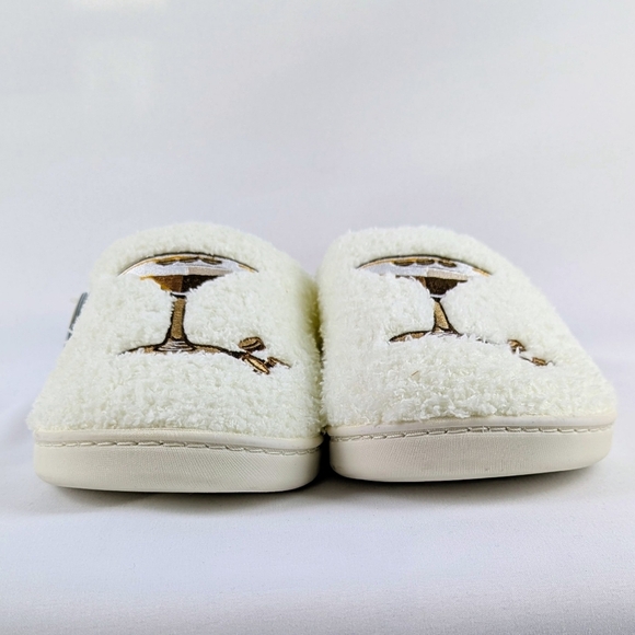 Espresso Martini Slipper Embroider Sherpa  Memory Foam Slip On Ivory M (7/8) NWT - Picture 7 of 14